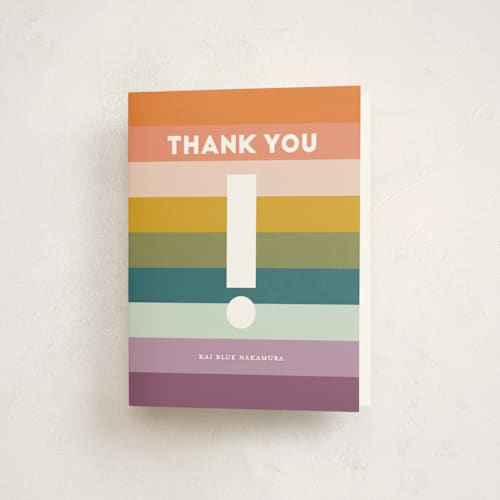 This is a rainbow bright baby thank you cards with standard by Shari Margolin called colorful hello printing on strathmore in standard
