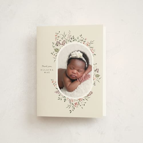 This is a eggshell baby thank you cards with standard by Itsy Belle Studio called wildflower printing on strathmore in standard