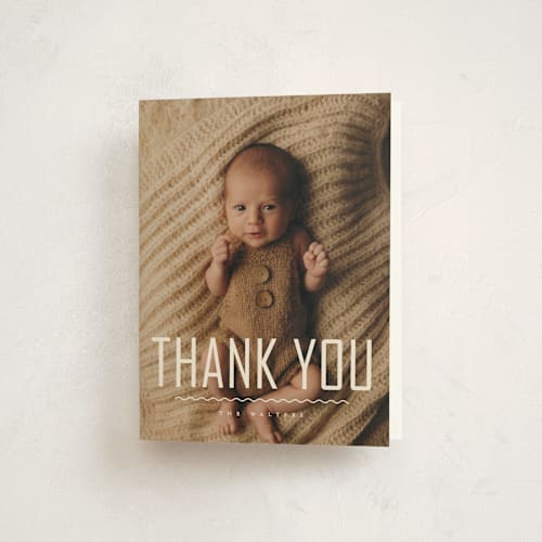 This is a cream baby thank you cards with standard by Vivian Yiwing called cover printing on strathmore in standard