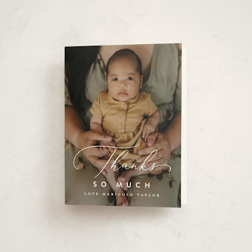 This is a linen baby thank you cards with standard by Erica Krystek called modern meet printing on strathmore in standard