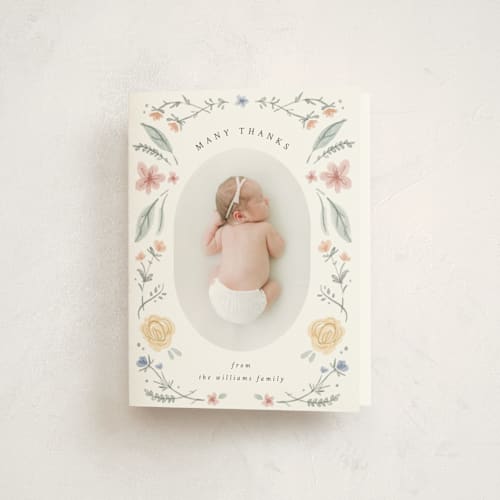 This is a meadow baby thank you cards with standard by Emily Sabol Goss called le jardin printing on strathmore in standard