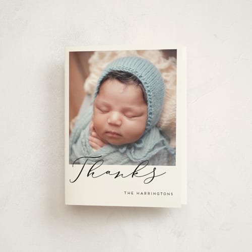 This is a onyx baby thank you cards with standard by Genna Blackburn called first-name basis printing on strathmore in standard