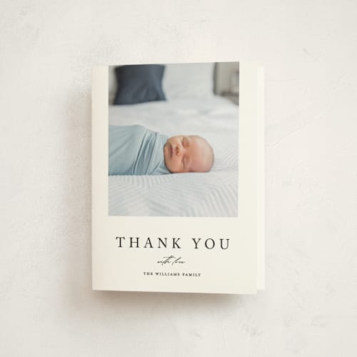 This is a onyx baby thank you cards with standard by Pixel and Hank called dreamer printing on strathmore in standard