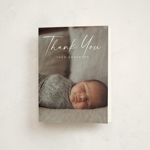 This is a linen baby thank you cards with standard by Kasia Labocki called complete printing on strathmore in standard