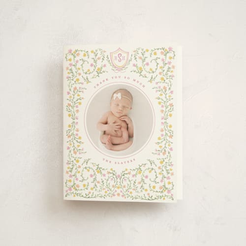 This is a cotton candy baby thank you cards with standard by Creo Study called cottagecore printing on strathmore in standard