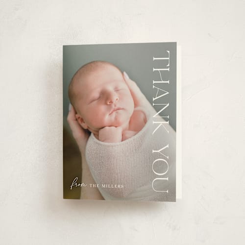 This is a snow baby thank you cards with standard by Elan Studio called newest addition printing on strathmore in standard