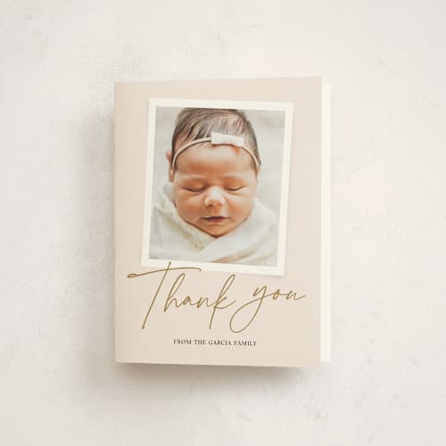 This is a blush baby thank you cards with standard by Elan Studio called meet our baby printing on strathmore in standard