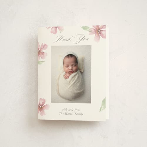 This is a petals baby thank you cards with standard by Melinda Denison called flower petals printing on strathmore in standard