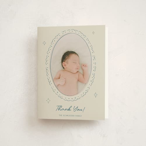 This is a deep pond baby thank you cards with standard by Zove Ahhh called doodle frame printing on strathmore in standard