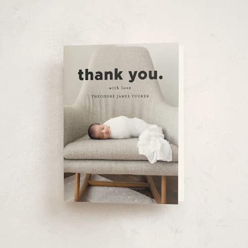 This is a onyx baby thank you cards with standard by Erica Krystek called simple statement printing on strathmore in standard