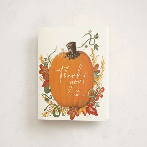 This is a pumpkin thank you cards with foil pressed by Corie Page called pumpkin patch printing on strathmore in standard