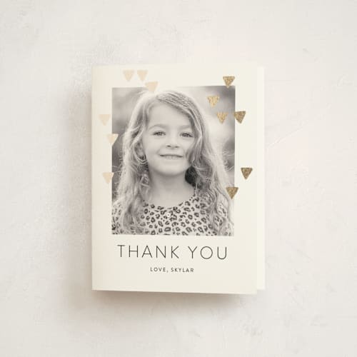 This is a gold thank you cards with foil pressed by Simona Camp called modern glow printing on strathmore in standard