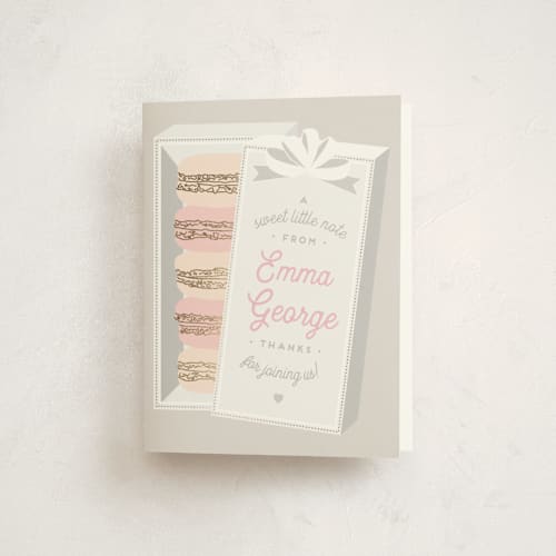 This is a mist thank you cards with foil pressed by Jennifer Lew called macaron parlor printing on strathmore in standard