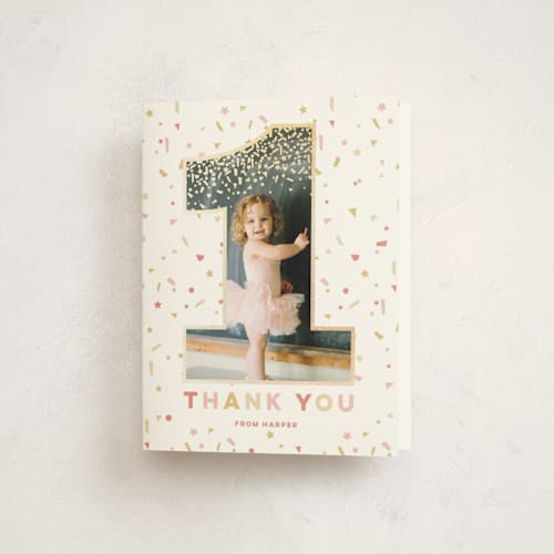 This is a coral thank you cards with foil pressed by fatfatin called big confetti 1 printing on strathmore in standard