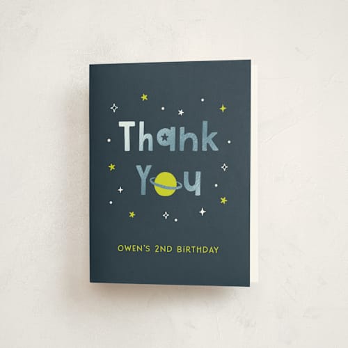 This is a midnight thank you cards with foil pressed by Annie Holmquist called two the moon printing on strathmore in standard
