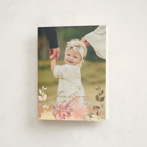 This is a spring thank you cards with foil pressed by Phrosné Barwood called spring birthday cake printing on strathmore in standard