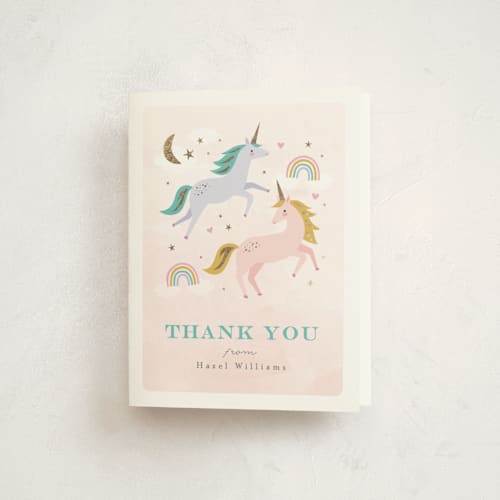 This is a cotton candy thank you cards with foil pressed by Karidy Walker called magical unicorns printing on strathmore in standard