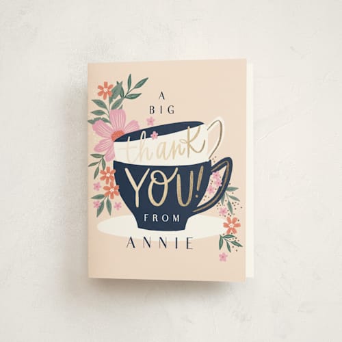 This is a vanilla thank you cards with foil pressed by Alethea and Ruth called tea party cups printing on strathmore in standard