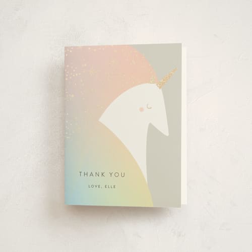 This is a blush thank you cards with foil pressed by Lori Wemple called unicorn printing on strathmore in standard