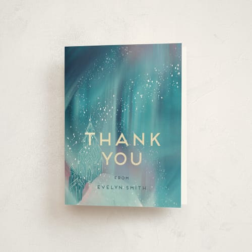 This is a alexandrite thank you cards with foil pressed by Tamara Hilje called magical winter printing on strathmore in standard