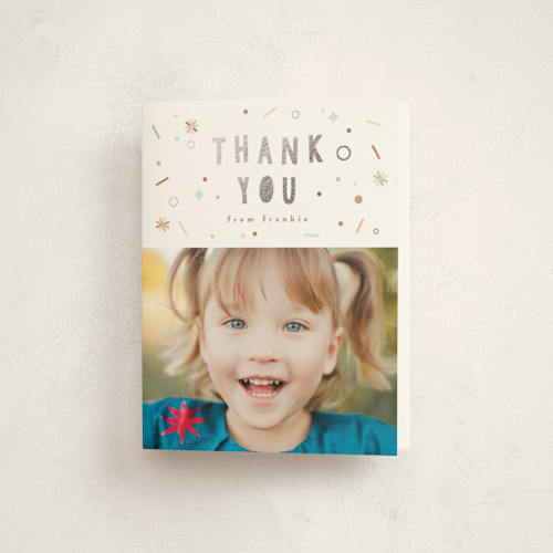 This is a marshmallow thank you cards with foil pressed by Anastasia Makarova called animal masquerade printing on strathmore in standard