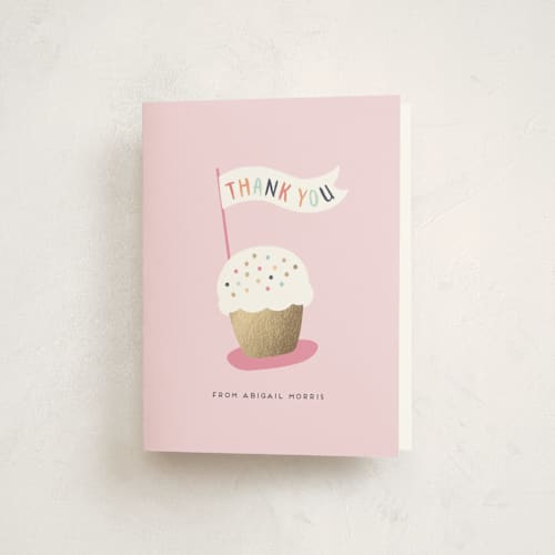 This is a cotton candy thank you cards with foil pressed by peetie design called rainbow sprinkles printing on strathmore in standard