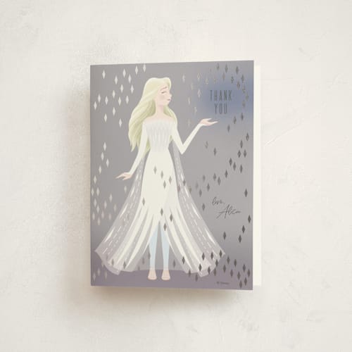 This is a moonstone thank you cards with foil pressed by Dani Lugato called disney's elsa it’s magical printing on strathmore in standard