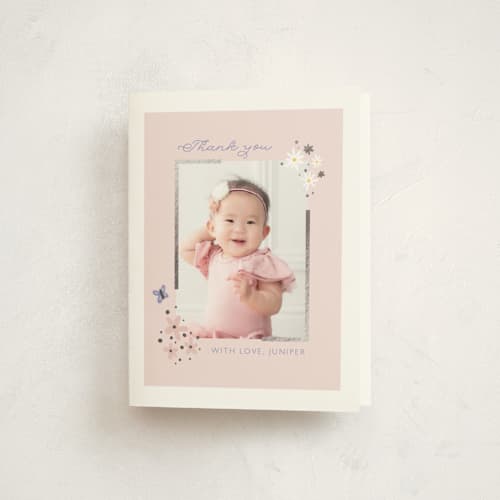 This is a wisteria thank you cards with foil pressed by Hudson meet Rose called garden printing on strathmore in standard