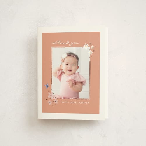 This is a peach thank you cards with foil pressed by Hudson meet Rose called garden printing on strathmore in standard