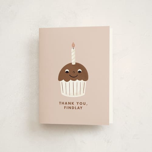 This is a chocolate thank you cards with foil pressed by mo kelley called one cupcake printing on strathmore in standard