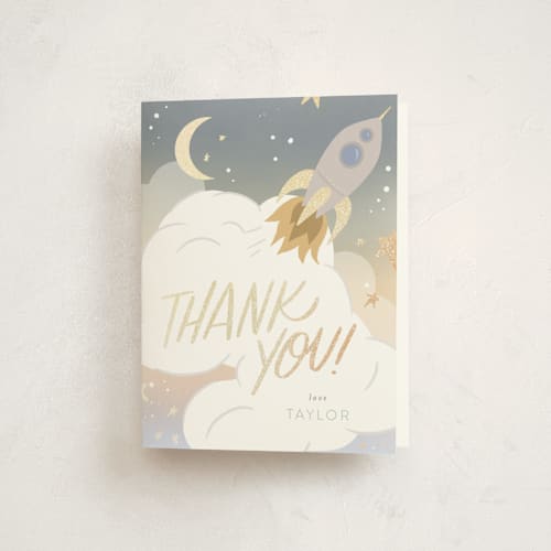 This is a lunar thank you cards with foil pressed by Leah Bisch called out of this world printing on strathmore in standard