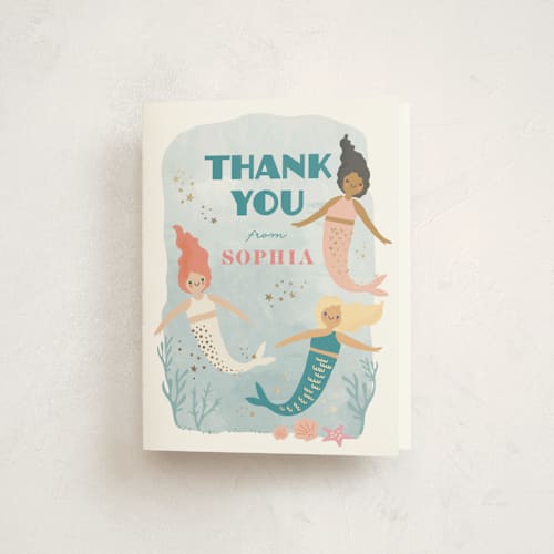 This is a ocean thank you cards with foil pressed by Karidy Walker called lets be mermaid printing on strathmore in standard