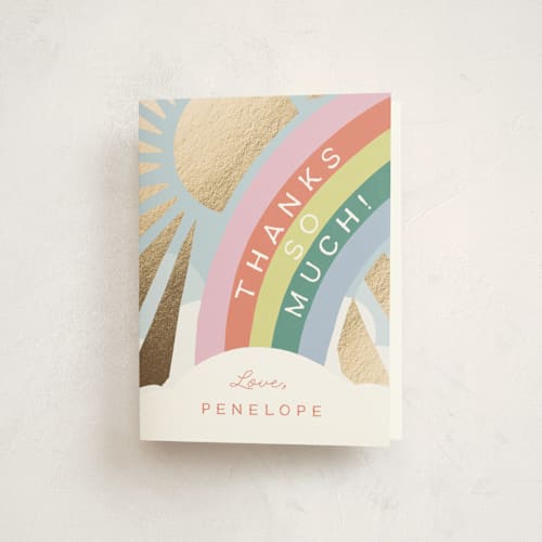 This is a candy thank you cards with foil pressed by Leah Bisch called over the rainbow printing on strathmore in standard