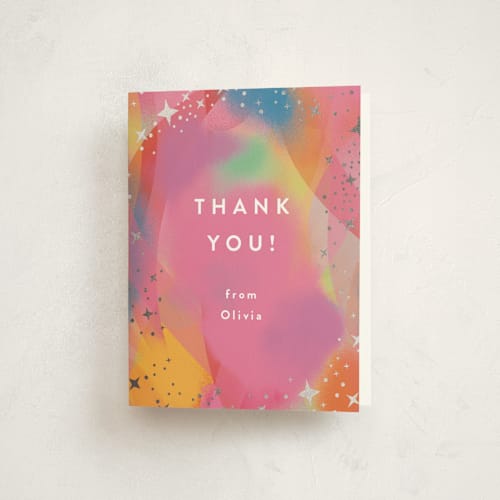 This is a candy thank you cards with foil pressed by Katie Zimpel called galaxy rainbow printing on strathmore in standard