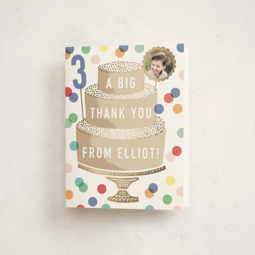 This is a champagne thank you cards with foil pressed by Alethea and Ruth called foil cake printing on strathmore in standard