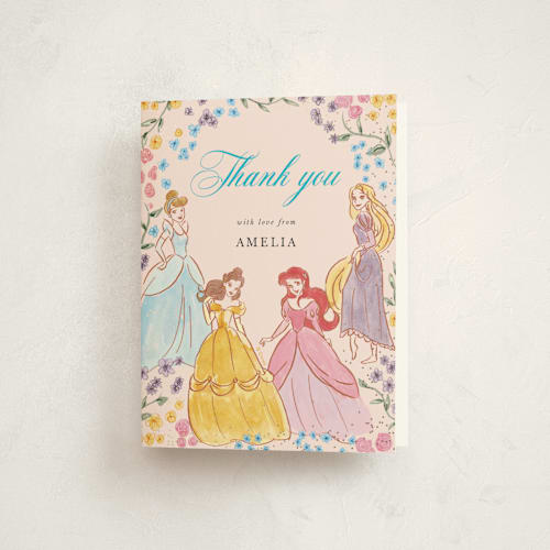 This is a coral thank you cards with foil pressed by Cass Loh called disney princess garden party printing on strathmore in standard
