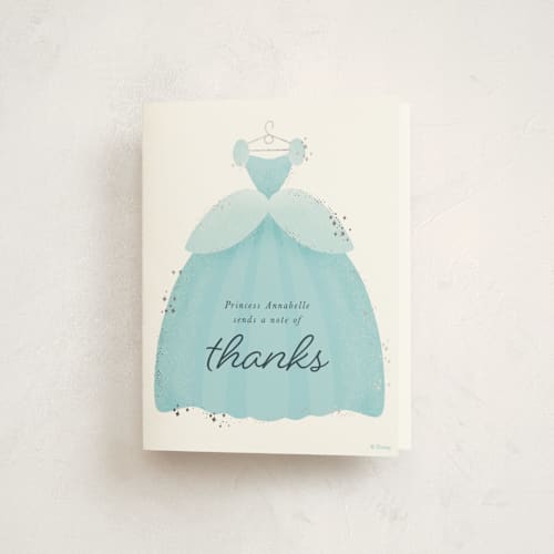 This is a silk thank you cards with foil pressed by Megan Cash called disney cinderella princess dress printing on strathmore in standard