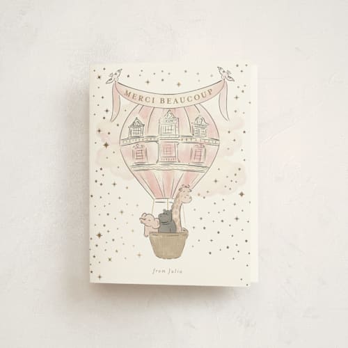 This is a cotton thank you cards with foil pressed by Jenna Holcomb called storybook safari printing on strathmore in standard