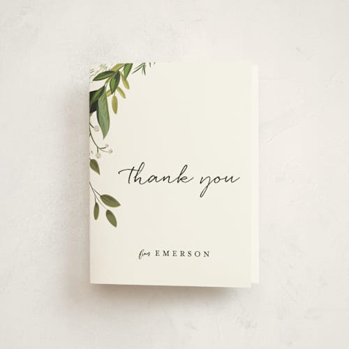 This is a fern kids thank you cards with standard by Susan Moyal called vines of green printing on strathmore in standard
