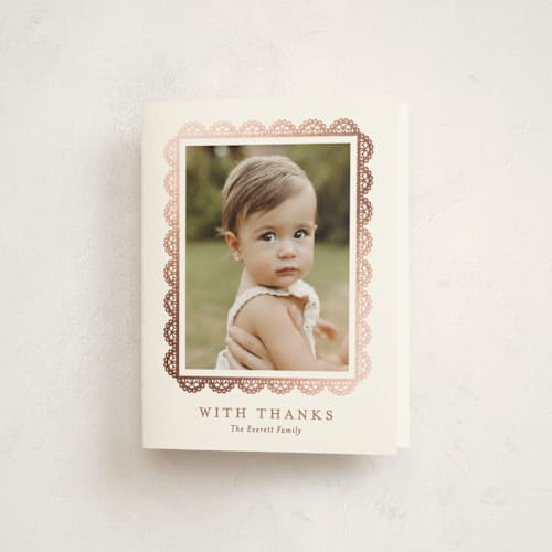 This is a purity kids thank you cards with foil pressed by Susan Asbill called gilded lace printing on strathmore in standard