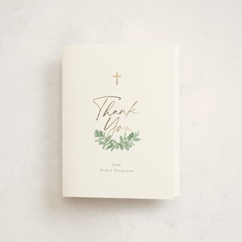 This is a mint kids thank you cards with foil pressed by Everett Paper Goods called botanically printing on strathmore in standard
