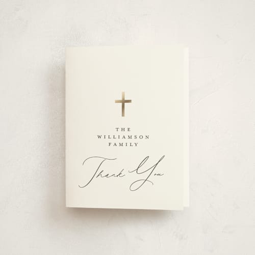 This is a cloud kids thank you cards with foil pressed by Phrosné Barwood called simple cross printing on strathmore in standard