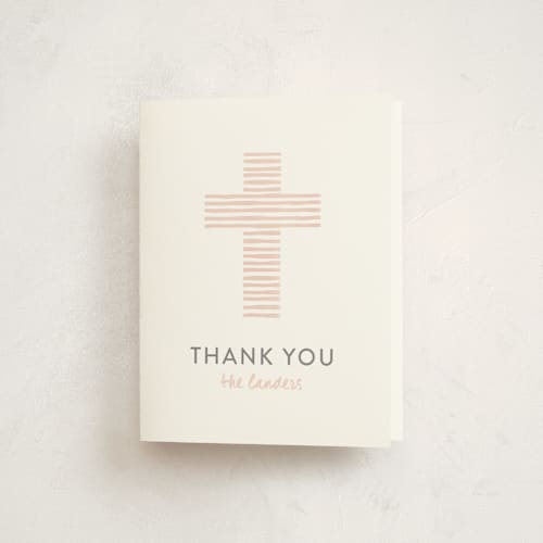 This is a blush kids thank you cards with standard by Dennis Smith called painted cross printing on strathmore in standard