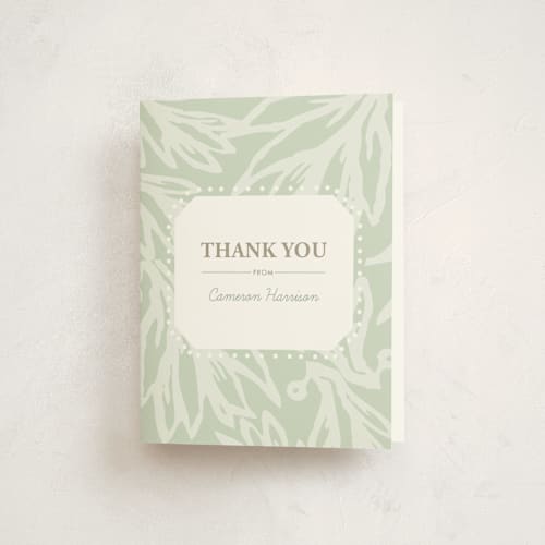 This is a soft green kids thank you cards with standard by Oma N. Ramkhelawan called baptism wreath printing on strathmore in standard