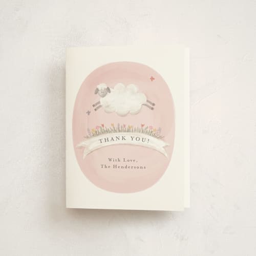 This is a cupcake kids thank you cards with standard by Joanna Griffin called woolly lamb printing on strathmore in standard