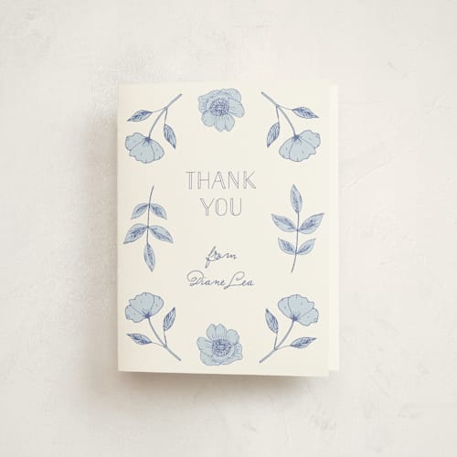 This is a navy kids thank you cards with standard by Bonjour Paper called botanical frame printing on strathmore in standard