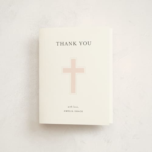 This is a rose kids thank you cards with standard by Chasity Smith called elegant cross printing on strathmore in standard