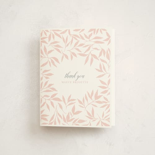 This is a blush kids thank you cards with standard by Paula Pecevich called blessed laurels printing on strathmore in standard