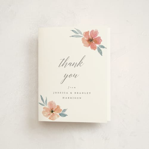 This is a coral kids thank you cards with standard by Everett Paper Goods called fanciful printing on strathmore in standard