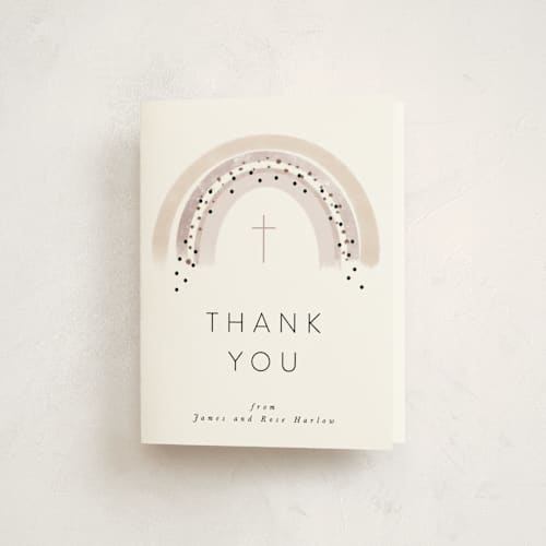This is a blush kids thank you cards with standard by Maja Cunningham called rainbow christening printing on strathmore in standard